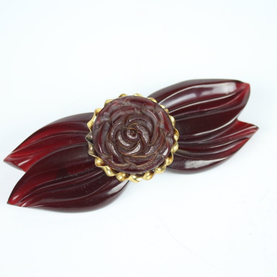 Vintage Bakelite Dark Red Flower Pin
