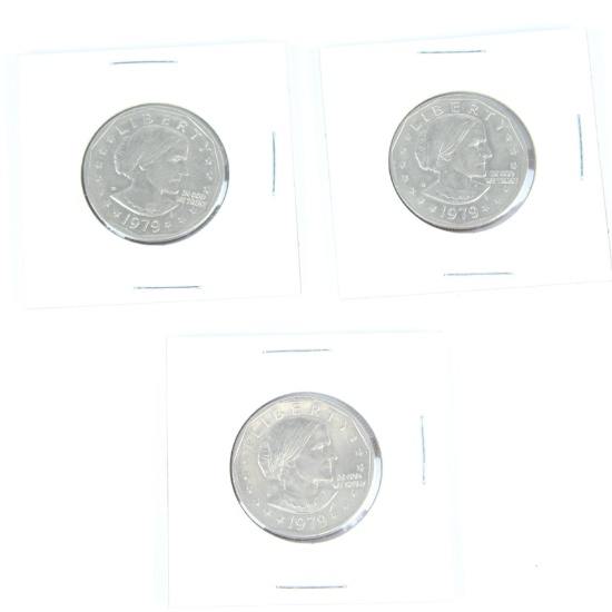 3 Susan B Anthony Silver Dollar Coins 2-1979 D and 1-1979 P