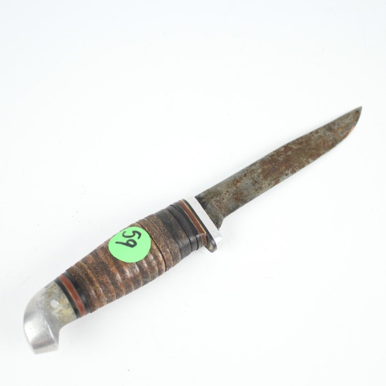 8.5" Leather Wrap Handle Hunting Knife