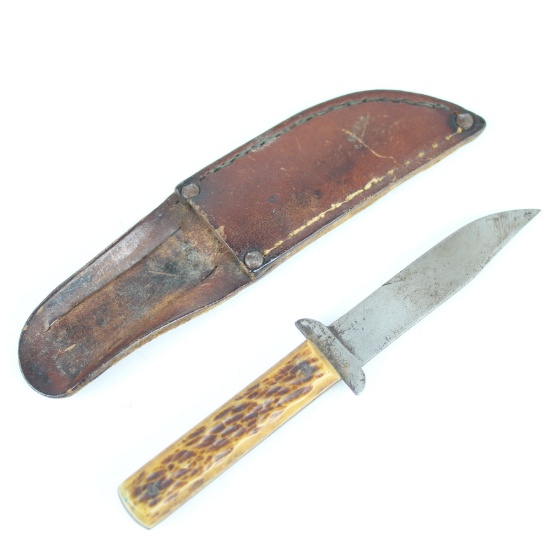 Vintage Stag Handle 5.5" Fixed Blade Hunting Knife