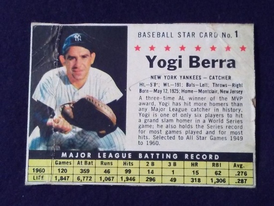 1961 POST CEREAL BASEBALL CUT OUT YOGI BERRA