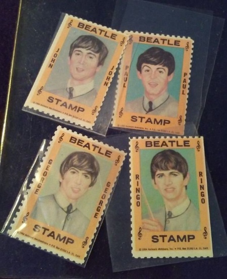 1964 HALLMARK BEATLES STAMPS - ALL 4 BEATLES STAMPS LOT