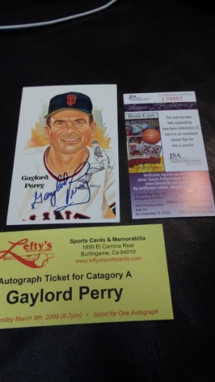 1991 PEREZ STEELE HOF POSTCARD GAYLORD PERRY AUTOGRAPHED