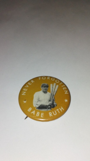 Vinntage Babe Ruth Pin Back Never Forgotten Yankees