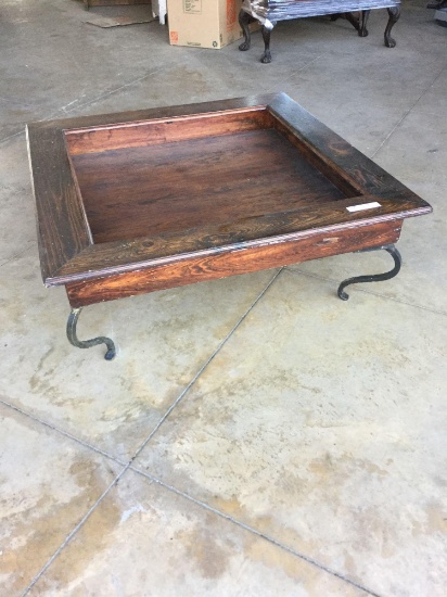 Square Wood and Iron 48? Coffee Table w/glass insert