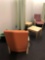 Qty of 2 commercial recliner chairs and end tables
