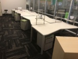 7-72 inch modular desk systems with rollng storage cabinets and 1-72 inch credenza, 4 drawer