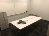 96 in x 48 in conference table system with 4 power/multimedia stations, two upright locking cabinets