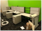 3-station cubicle system with additional upright storage cabinet