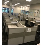 Six station medium height cubicle system with 2-36 inch storage cabinets