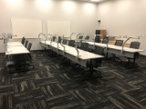 Qty of 8-72 in x 30 in two station tables, 16 office chairs, and 96 in credenza