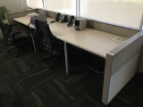 3 station 102in desk space with three Herman Miller chairs and 2-4 drawer 36 in horizontal file