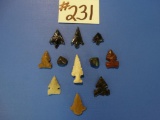 Qty of 9 New Mexico Bird Points With Display Case
