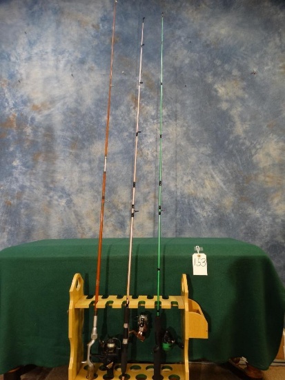 Fishing Poles & Tackle Holder with 3 quality Rod & Reels