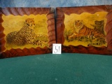 Tiger & Cheetah Prints on Carved Wood Plaques