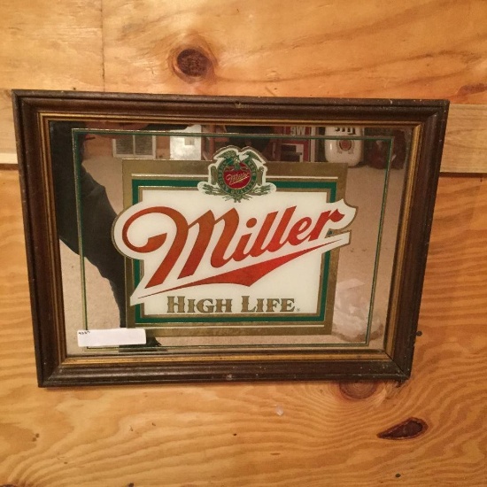 18"x13" Vintage Miller High Life Mirror w/ Wooden Frame (Beeco Manufacturing)