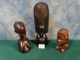 Three Hand Carved African Busts