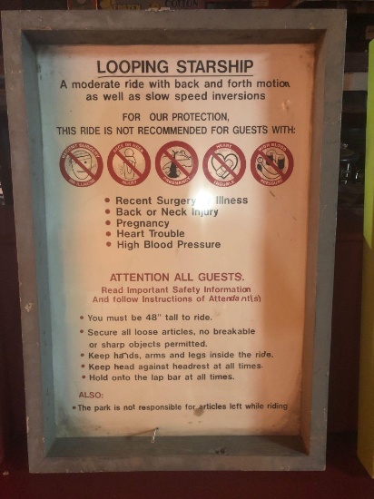 Looping Starship ride instructional safety sign