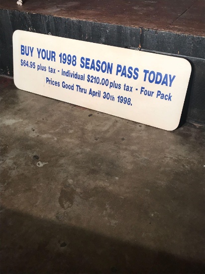 1998 season pass wooden sign