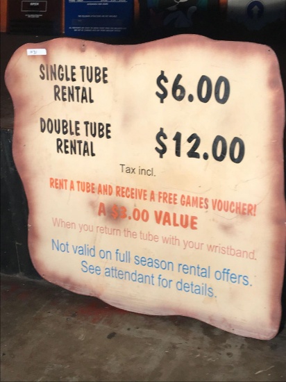 Tube Rentals price sign