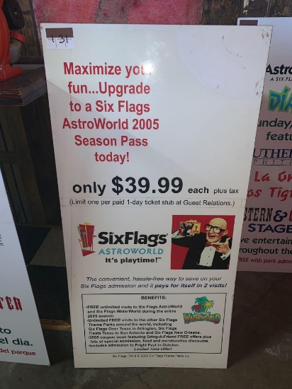 2005 Six Flags Season Pass Sign