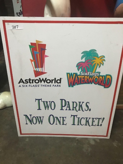 AstroWorld & Sixflags WaterWorld 2ft 6in x 3ft plastic sign