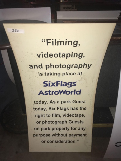 Six Flags AstroWorld videotaping and photography 2x4ft plastic sign