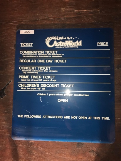AstroWorld Ticket Pricing Sign