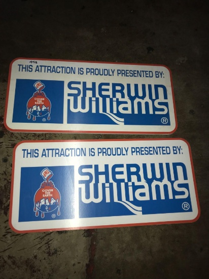 Qty of 2 Sherwin Williams 1ft 4in x 2ft 10in wooden signs
