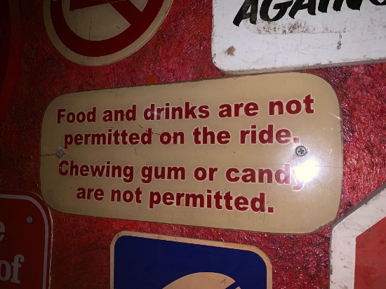 No Food or Drinks on Ride Sign