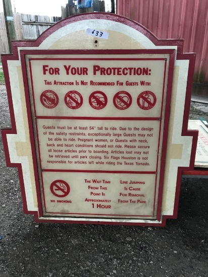 Texas Tornado ride safety and instructional sign