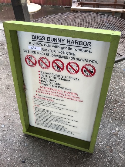 Bugs Bunny Harbor ride safety and instructional sign