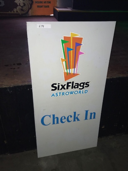 SixFlags AstroWorld check in 4x2ft plastic sign