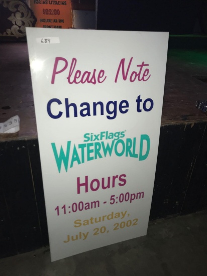 SixFlags WaterWorld change in hours sign