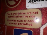 No Food or Drinks on Ride Sign