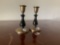 Vintage Solid Brass and Onyx Candlestick Holders