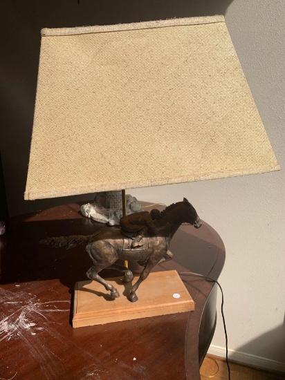 Bronze Thoroughbred with Jockey Lamp