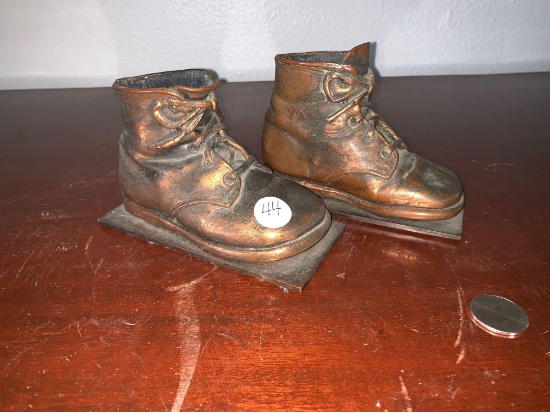 Vintage Bronzed Baby Shoe Bookends