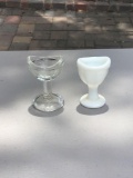 Qty of two glass and porcelain cordial glasses