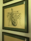 Battleship drawing from 1950s in frame