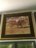 Original artist photograph of thoroughbred race in vintage frame