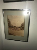 Vintage oil drill rig photograph in frame