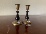 Vintage Solid Brass and Onyx Candlestick Holders