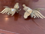 Pair of vintage bronze and brass fighting cocks