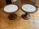 Vintage Solid Marble And Oak End Table Set