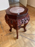 Carved Wood And Faux Marble Occasional Table