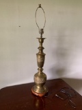 Vintage Brass Table Lamp With Wood Base