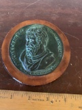 Michelangelo bronze medallion mounted on a wood base