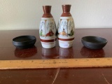 Vintage Japanese Porcelain Vessels with Wood Bases/Cups