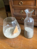 Qty of two large glass and sand decorations